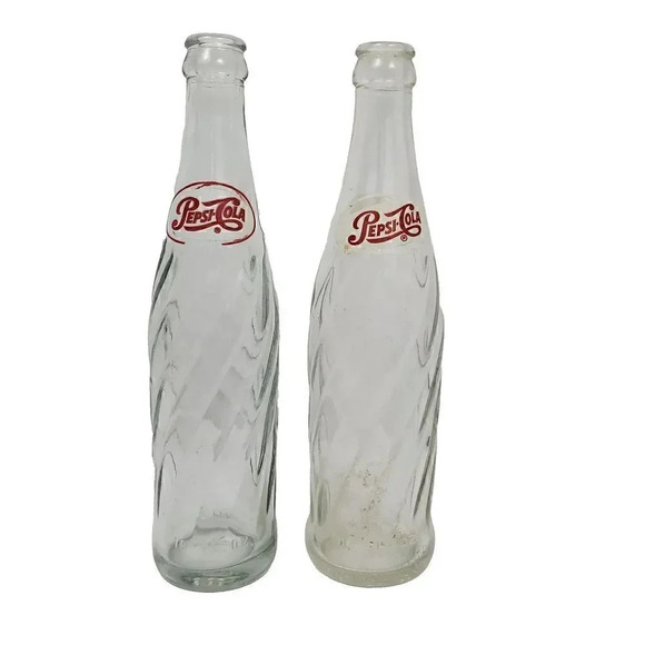VTG Lot of 2 PEPSI COLA Glass Bottle Swirl 10 Fl Oz Authentic Soda Pop Red White - Picture 2 of 8